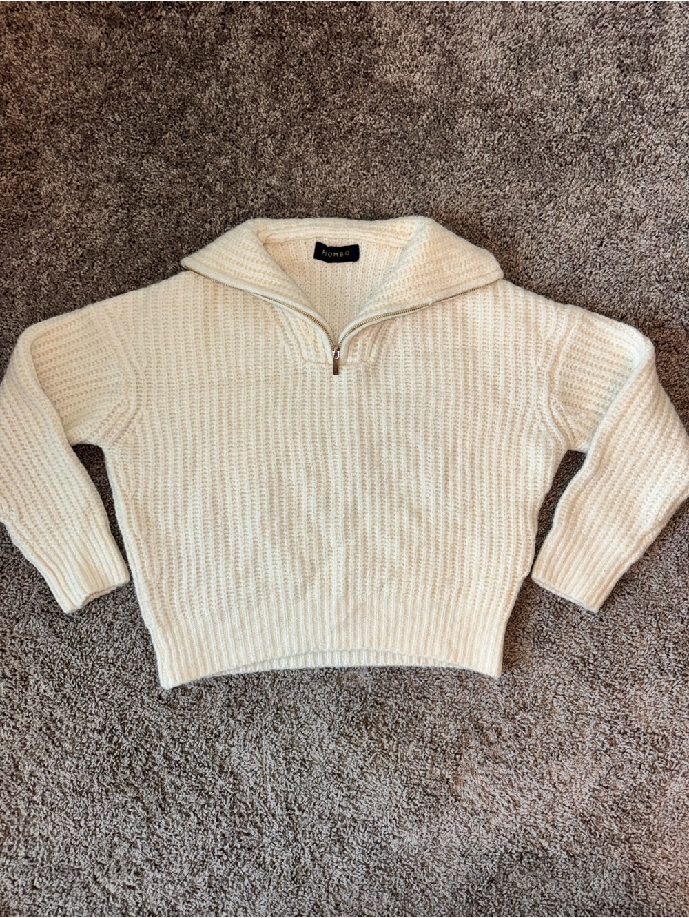 Women’s Piombo Cream Quarter-Zip Cowl Knit Sweater